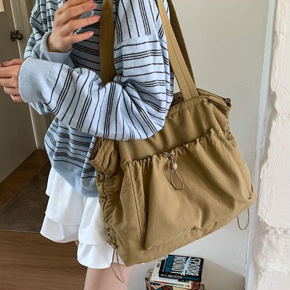 Large Capacity Wrinkled Shoulder Bag Casual Work Handbag Fashion Drawstring Tote Bag  Daily