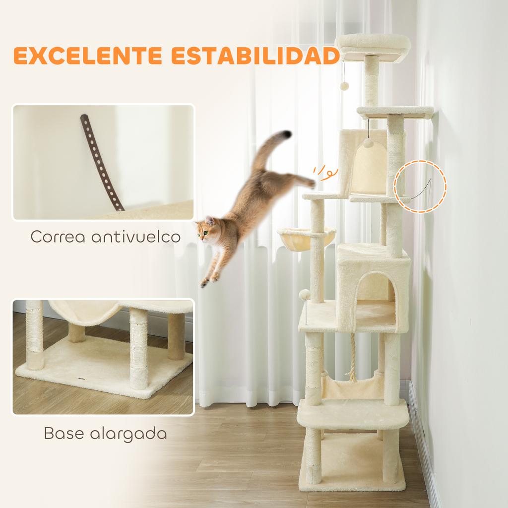 Cat Scratching Tree, Platform, Bed, Caves, Sisal Posts, 60 X 48 X 202 Cm, Beige