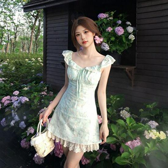 Women's French Blue Floral Strappy Maxi Dress & Waist-Cinched Skirt Cardigan Set - New Arrival for Spring/Summer 2026.