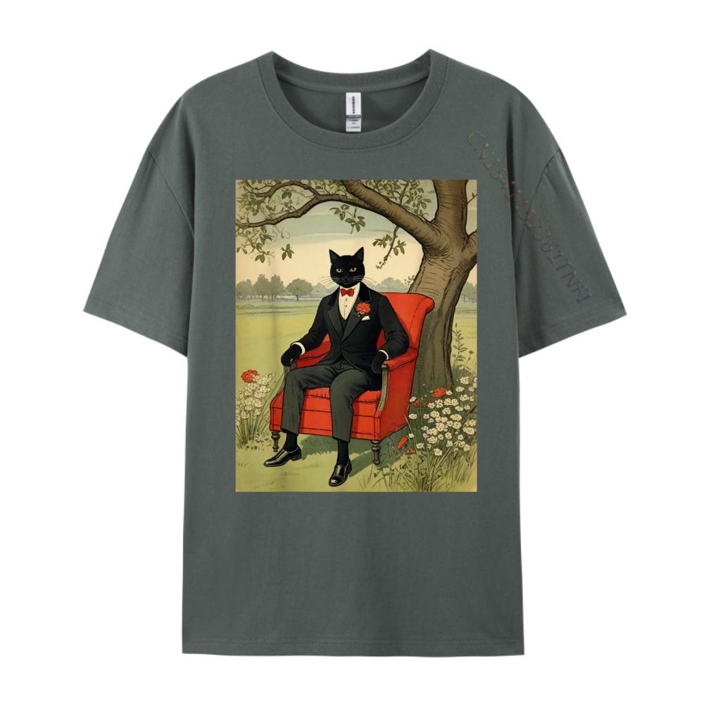 Funny Black Cat Sitting On An Armchair In Nature Oversized T Shirt Men T Shirt Men Tshirts Father's Day