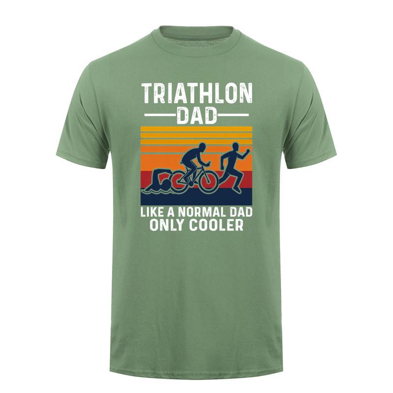 Triathlon Dad T Shirt Unisex Vintage Sports Graphic Tee Swimming Cycling Running Gift For Dad Father Day Casual Shirt DA