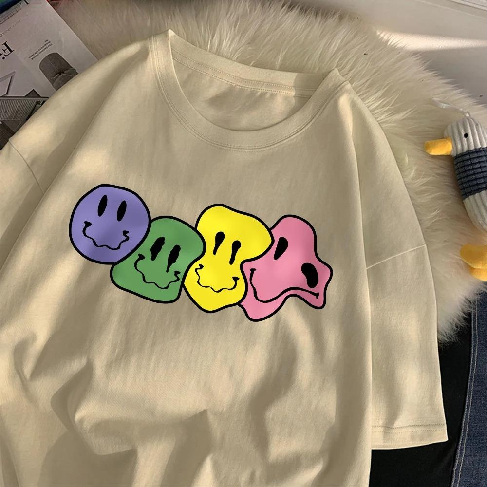 Casual Cartoon Dames T-shirts Interessante Lachend Gezicht Print Korte Mouw Ronde Hals Zachte Tops Mode Dames Zomerkleding