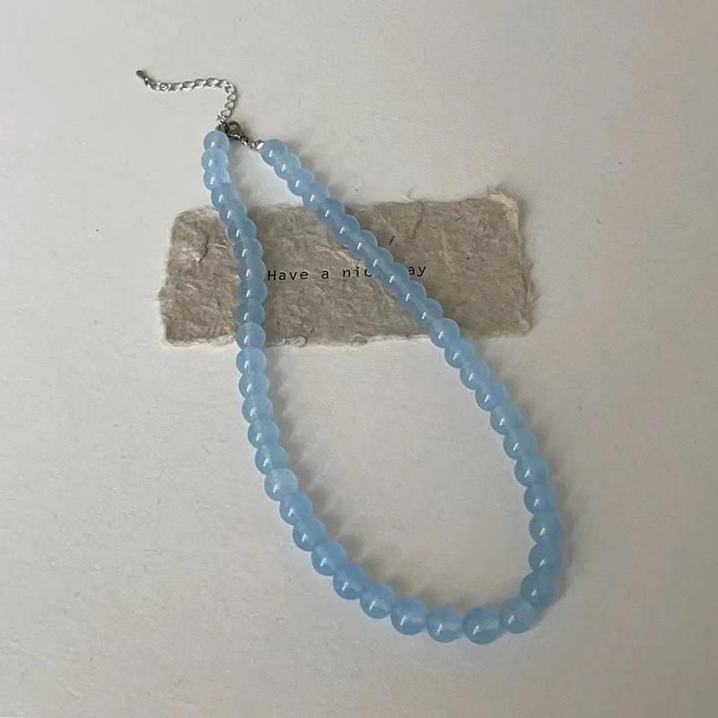 Aquamarine Handmade Stone Beaded Necklace - Fresh Fashion Versatile Women's Choker Chain