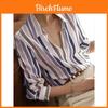 Chemise rayée à manches longues pour femme avec tissu contrastant pour un look de bureau élégant