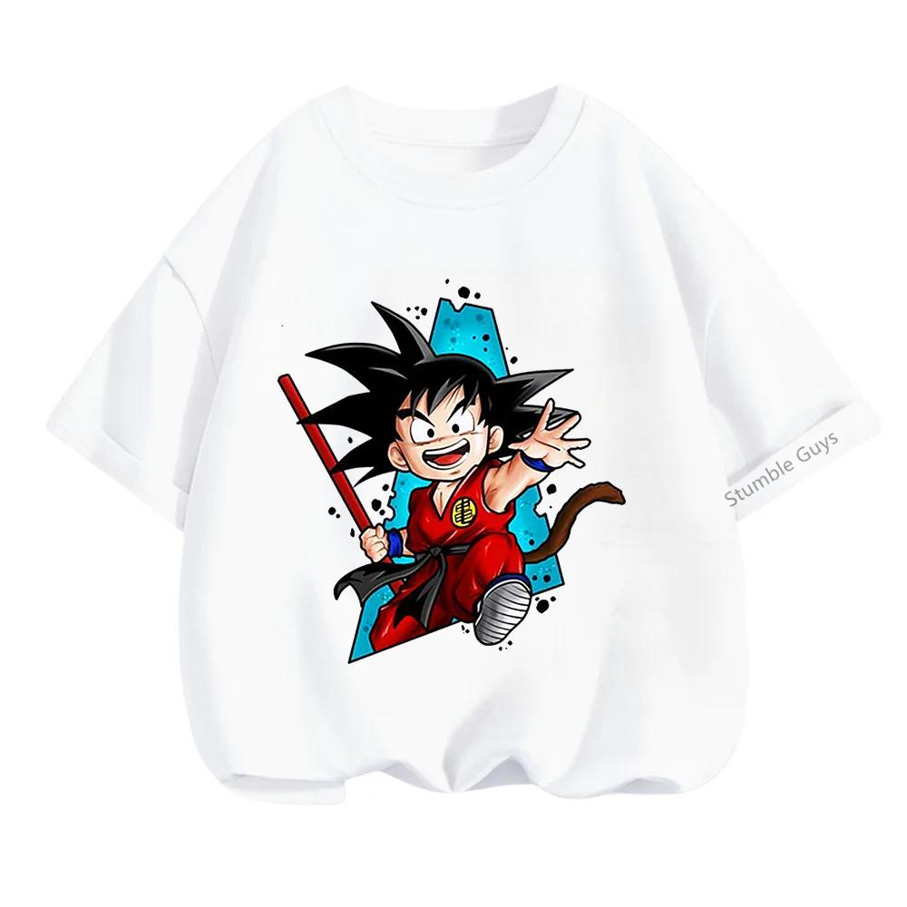 2025 MINISO Summer 4-14 Children  Dragon Ball Z TShirt Son Goku Anime Teen Clothes Fashion Casual T-shirt Boy Clothes Girls Kawaii Kids Tops