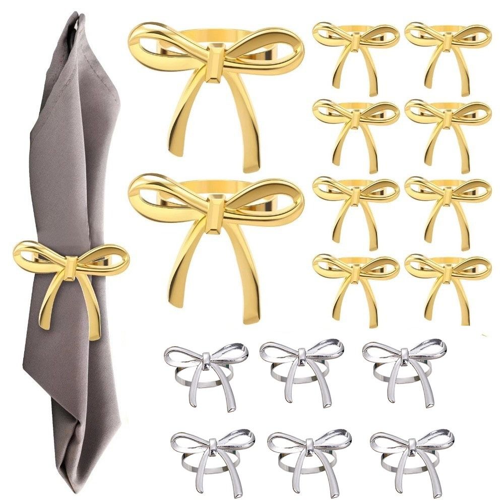 6 Pcs Decorative Bow Napkin Ring Luxury Serviette Ring Elegant Napkin Buckle  For Table Dining Decor