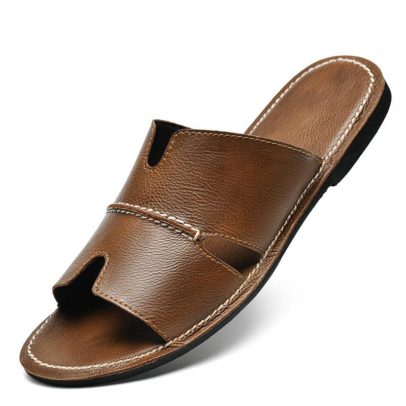 2024 Summer Trendy Plus Size Men's Genuine Leather Flip-Flops: Casual Beach Sandals in Sizes 45-47