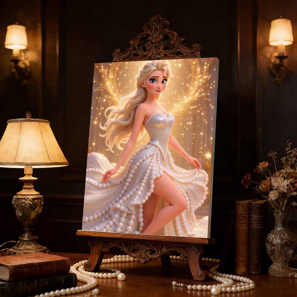 Disney Pearl Painting Princess Elsa Gilt White Dress Creative Art 5D Exquisite Landscape Sparkling Painting Craft Home Wall DecorationDIYHandmadeGift