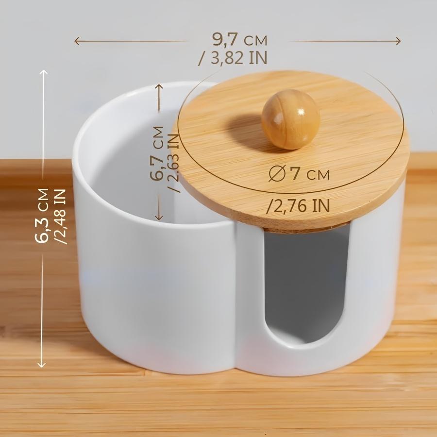 2-in-1 one-piece cotton swab box with wooden cover, makeup remover cotton storage box, desktop with cover, double-hole round combination storage can.