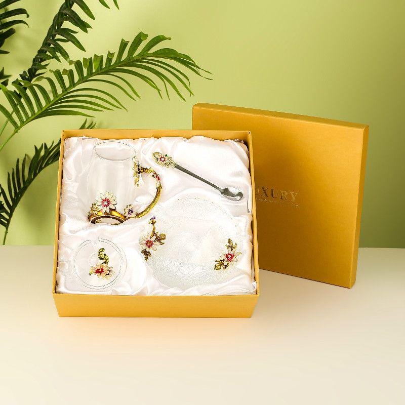 Daisy Enamel Flower Tea Cup - Heat-Resistant Crystal Glass for Home, Office, or Festival Gift