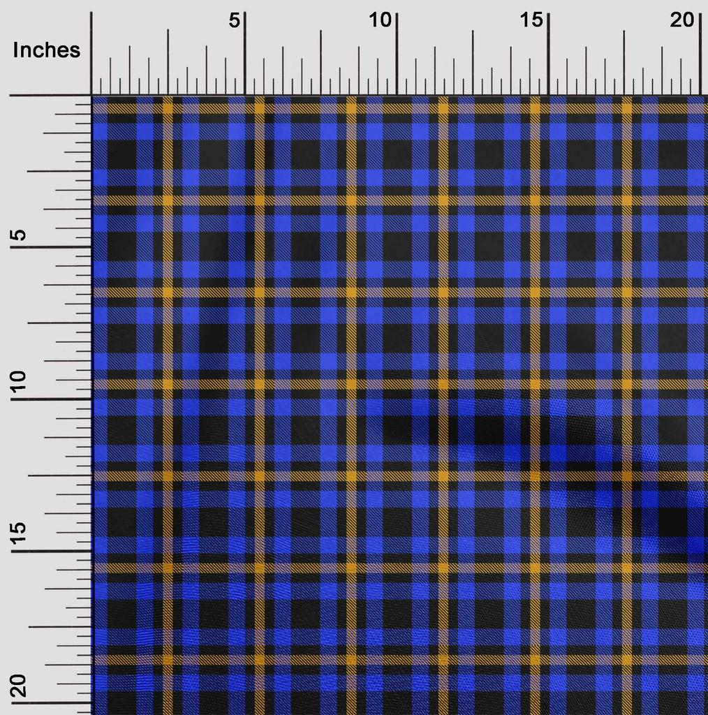 oneOone Cotton Flex Medium Blue Fabric Check Sewing Material Print Fabric By The Yard 40 Inch