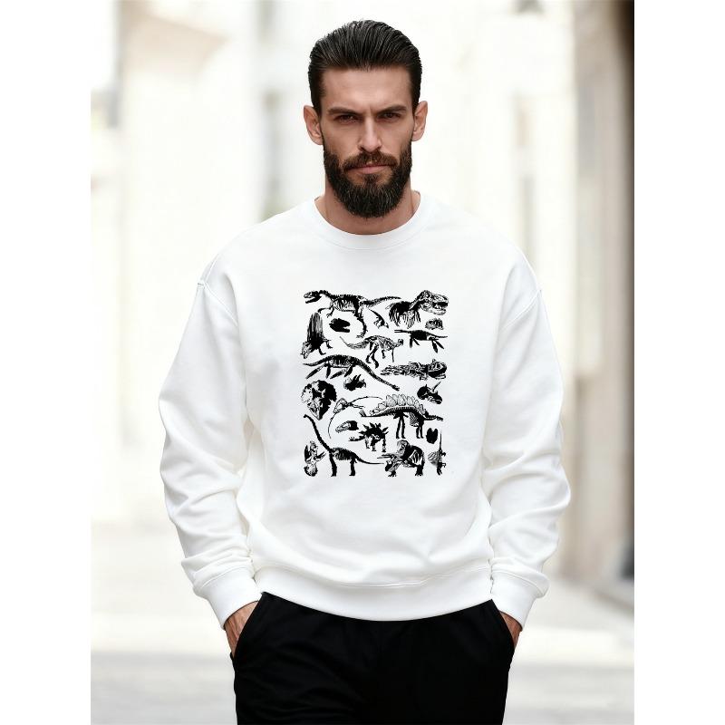 Men's Dinosaur Skeleton Print Casual Crewneck Sweatshirt