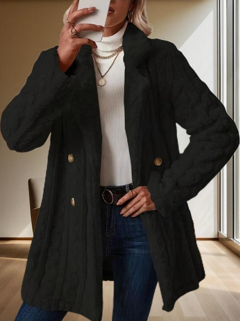 Women's Plush Double-Breasted Mid-Length Coat - Comfortable, Casual, Warm Suit Collar.