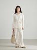 Plus Size Spring Slimming Two-Piece Set: Long Sleeve Lapel Top & High Waist Wide Leg Pants