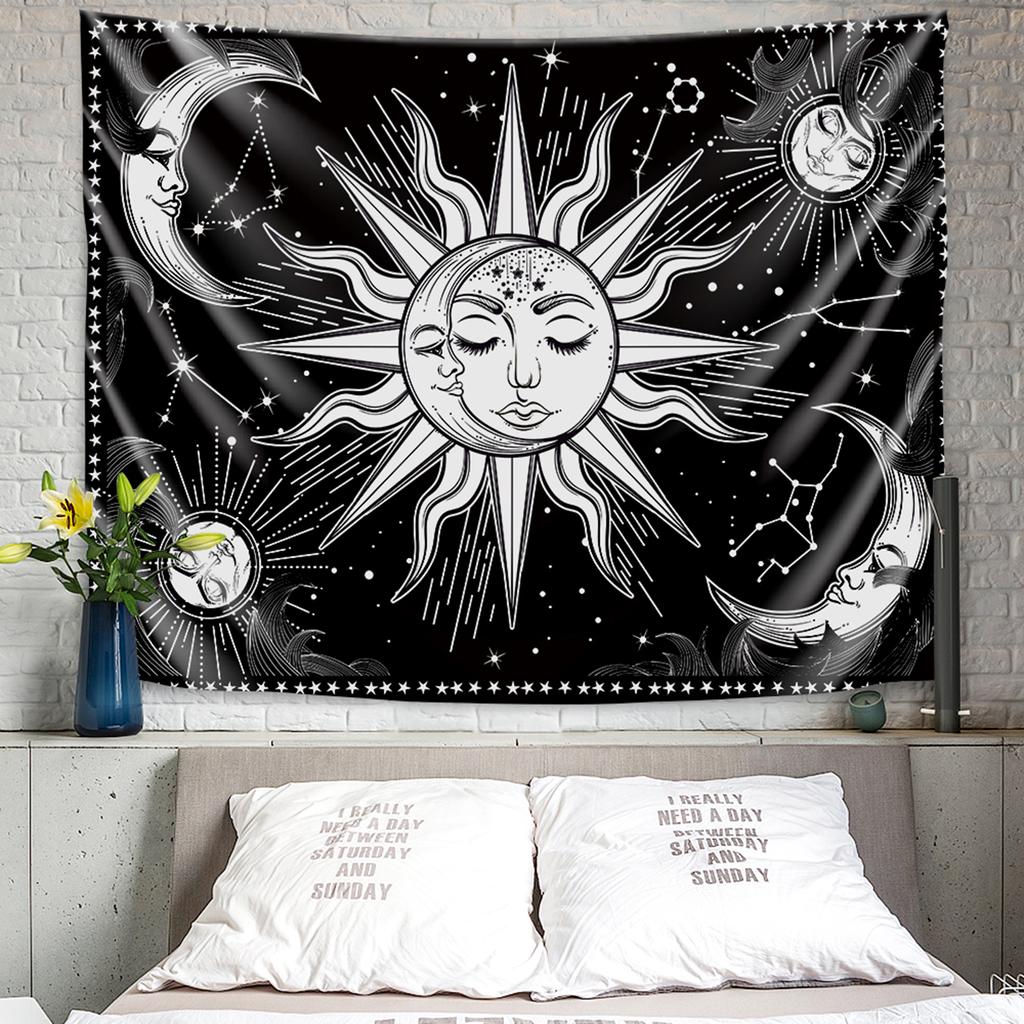 Aesthetic Black and White Sun Moon Tapestry Wall Decoration Hanging Tapestry for Bedroom Living Room 150 x 200cm  59 x