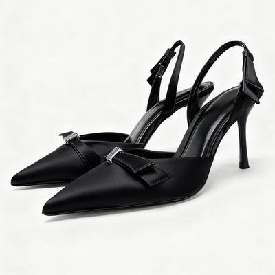 Luxury Women Satin High Heels Sexy Pointed Toe Bowknot Back Strap Heeled Sandals Fashion Elegant Pumps for Party Wedding