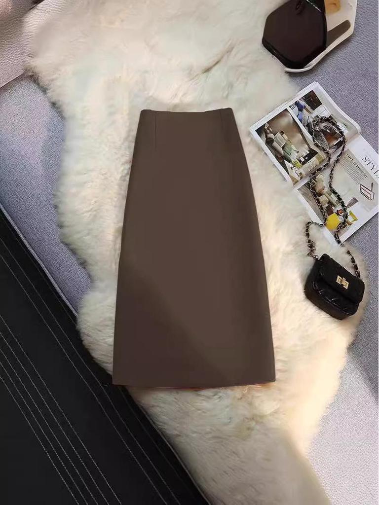 Kaki Hoge Taille A-lijn Midi Rok - Dames Lente/Herfst 2025 Collectie