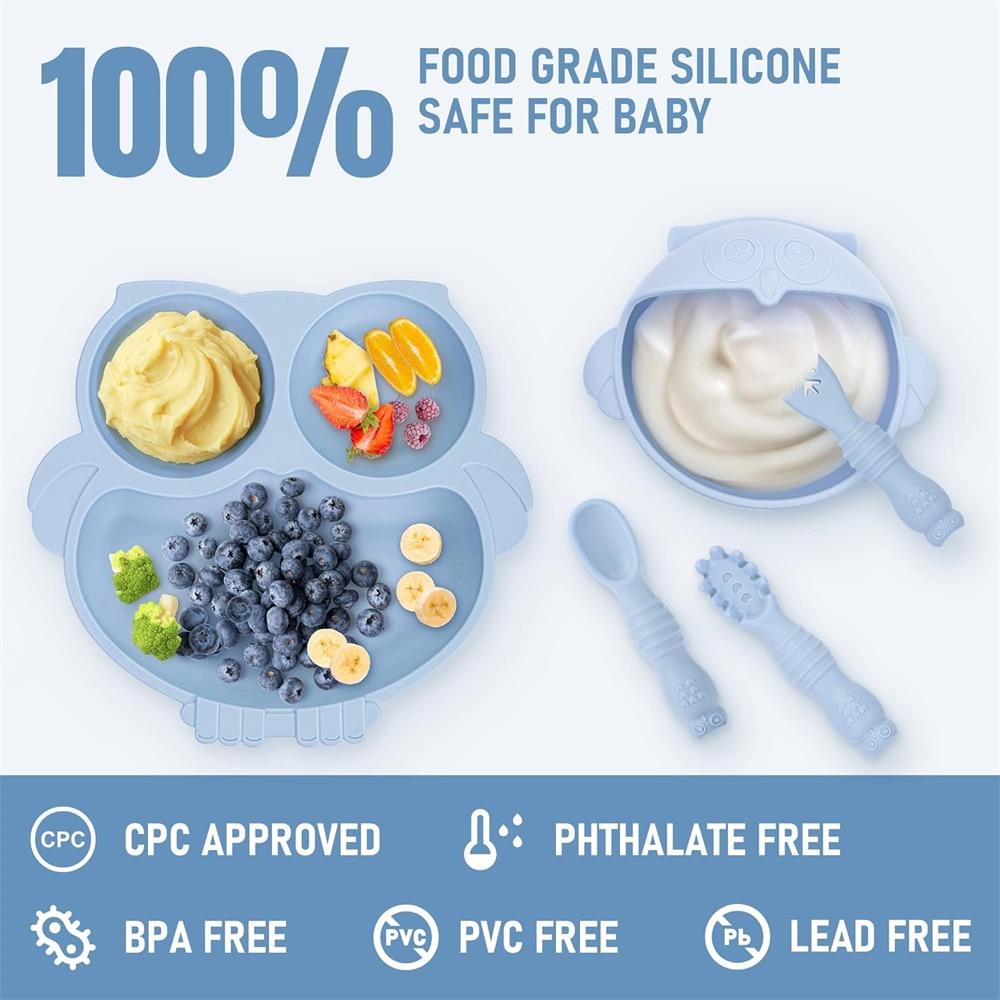 10-Piece Baby Feeding Set, Silicone Bib with Plate, Suction Bowl, Snack Cup, Spoons, Allergy-Free, Blue