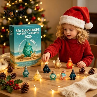Regali di Natale Unici per la Famiglia Calendario dell'Avvento Gnomo di Natale 2026, Conto alla Rovescia Stile Vetro di Mare Regali Interattivi per Bambini, Mini Ciondoli da Appendere