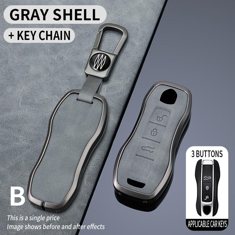 Leather Zinc Alloy Car Key Case Cover for Porsche New Cayenne Panamera 911 992 Taycan Protective Keychain Interior Accessories