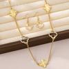 Womens Clover Jewelry Set Gold Plated Chain Earrings Necklace Fashion Accessory