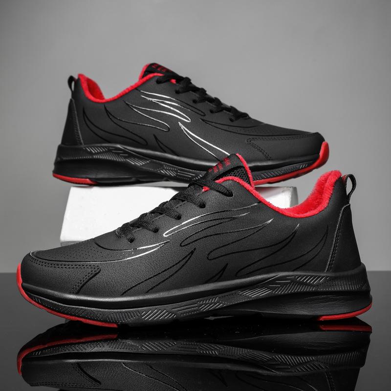 Leather shoes velvet warm cotton shoes winter warm two cotton casual shoes leather rubber patch non-slip comfortable soft