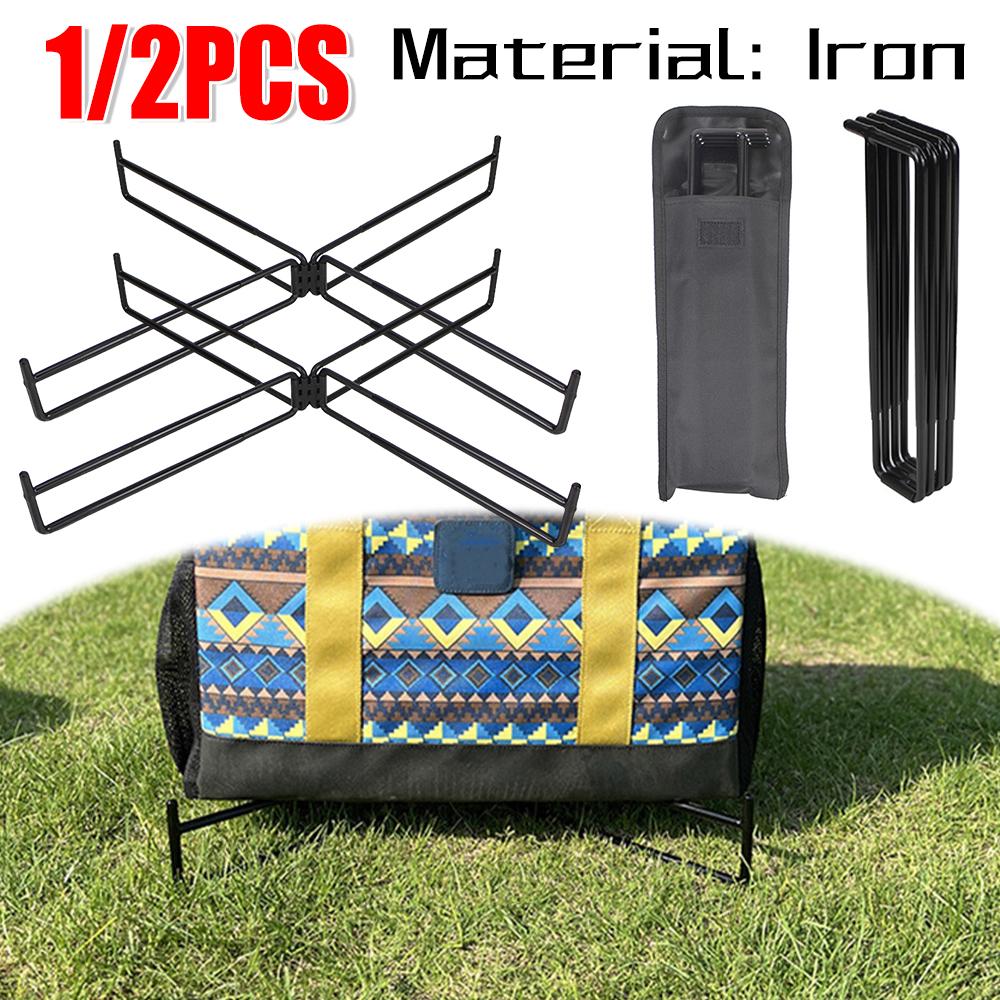 1/2pcs Camping Foldable Metal Stand Outdoor Storage Box Shelves Cooler Box Stand Ice Box Stand Iron Storage Box Bracket