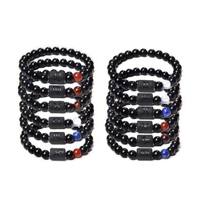 Fashion Jewelry Charm Unisex Black Stone Beads 12 Zodiac Signs Constelation Couple Bracelet