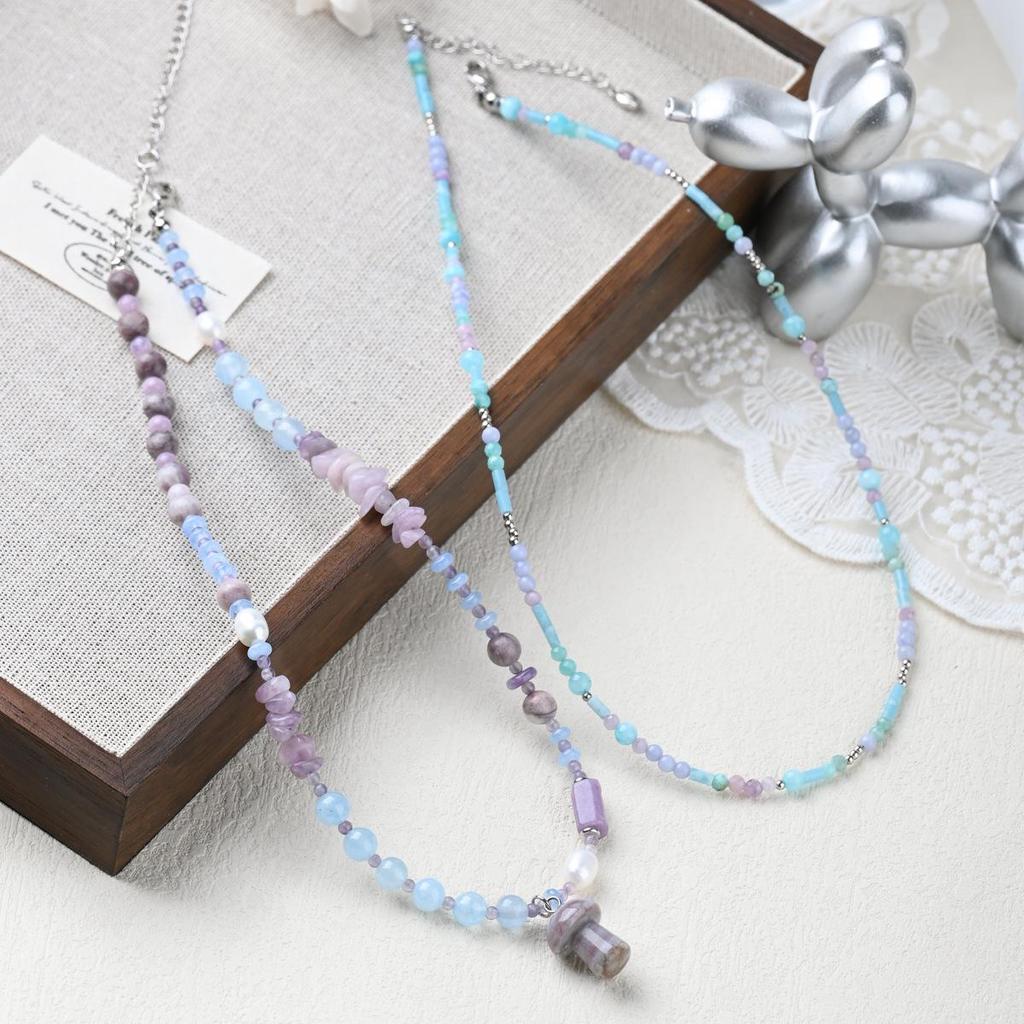 Pendentif Champignon en Lépidolite Pierre Naturelle Taro Lavande Chaîne de Clavicule - Style Jardin Monet Coréen