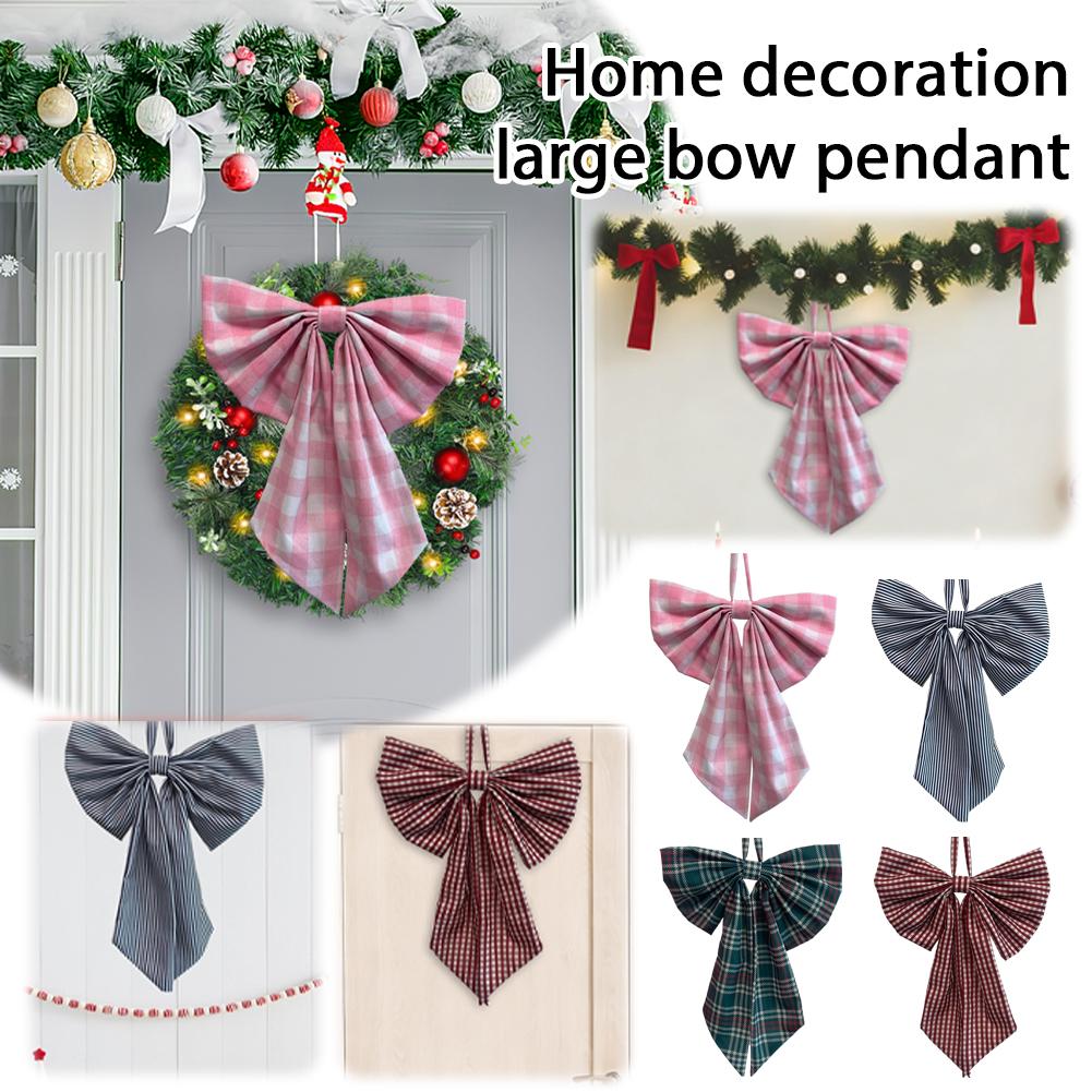 Christmas Sweet Retro Checkered Oversized Bow Ribbon Can Hang Large Bow Decorations For Party,Courtyard,Garden,Window Decoration