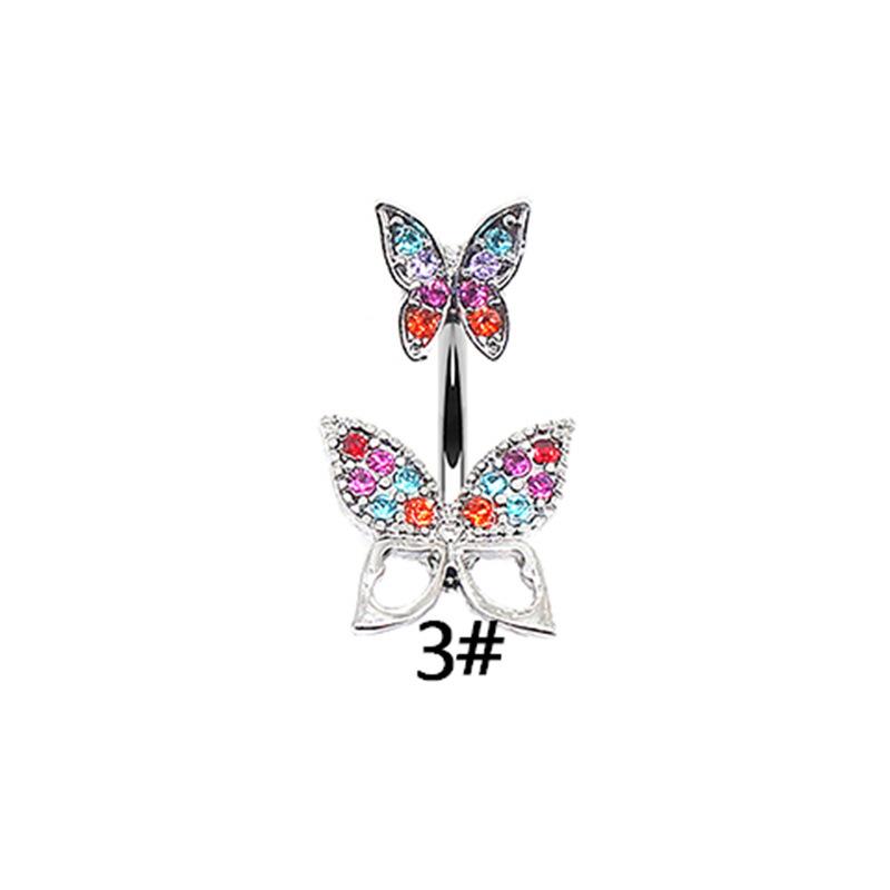 Gatte Pink Butterfly Heart Rhinestone Zircon Rabbit Double Belly Button Ring