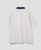 AGOD Contrast Denim Collar Stripe Half T-Shirt [Ivory]