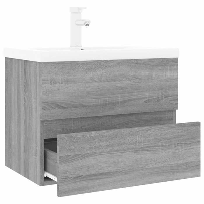 VidaXL Vanity Unit with Integrated Basin Under-Sink Cabinet Bathroom Storage Unit Home Sonoma Grey Wood 3152871