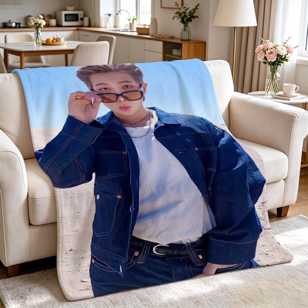 Rm Kim Namjoon Kpop Collage Print Flannel Blanket Soft Warm Throw Blanket For Living Room Bedroom Recliner Home Decor Holiday Gift