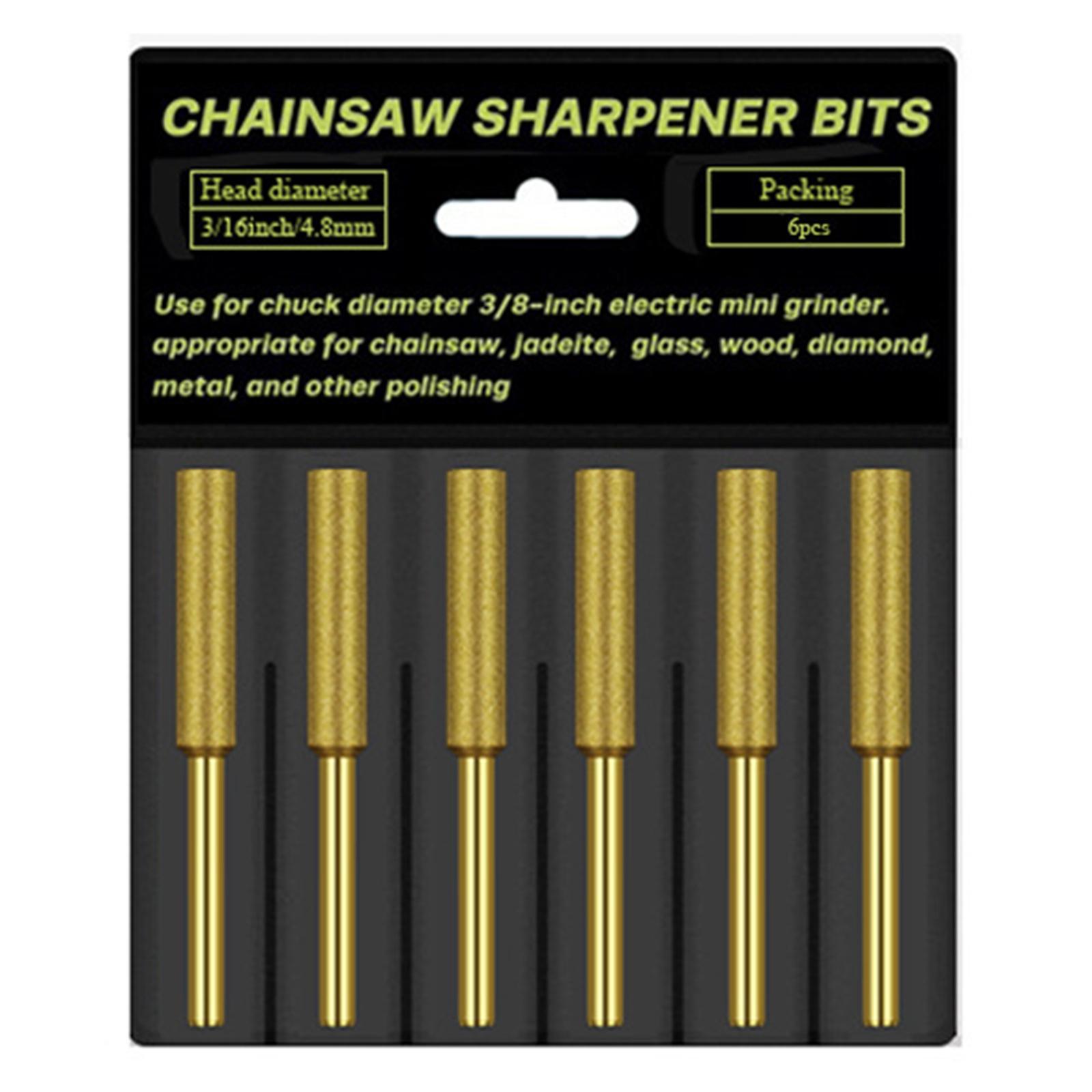 

6 шт. заточного камня для цепной пилы, заточной камень для цепной пилы, алмазный шлифовальный инструмент, титановые шлифовальные биты 4 мм/4,8 мм/5,5 мм 48
