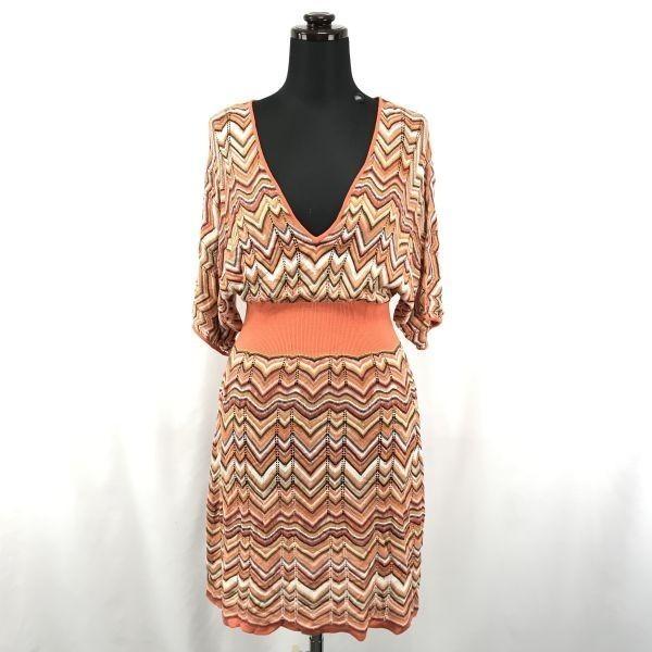 

BCBG MAXAZRIA / 70% Silk Short Sleeve Knit Dress [Women’s XS / Orange Tone] V-Neck / Thin / Sheer