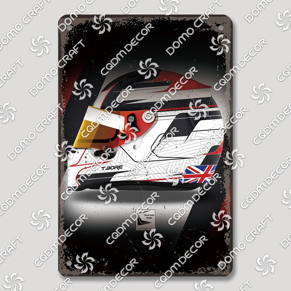 Vintage F Racer Helmet Metal Tin Sign Wall Art Decor  Sport Car Helmets Poster Plaque for Garage Racing Club Bar Pub Home