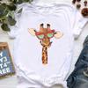 Kawaii Alpaca With Flowers And Coffee Print T Shirt Girls Summer Short Sleeve Tshirt Femme Fashion Tops Tee Shirt Female