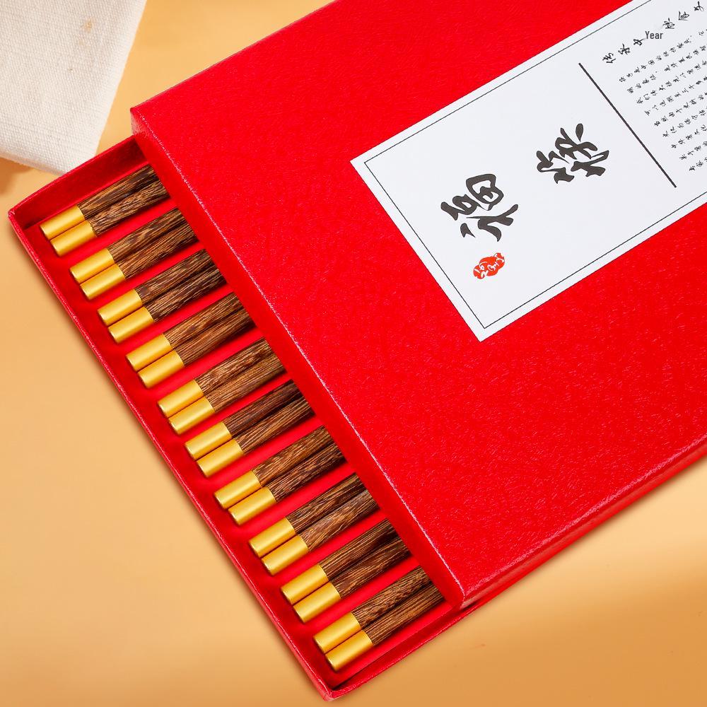 Red Sandalwood Chicken Wing Wood Chopstick Set - Single-Chopstick Gift Box, Paint-Free, Wax-Free, Ideal for New Year Gifts.