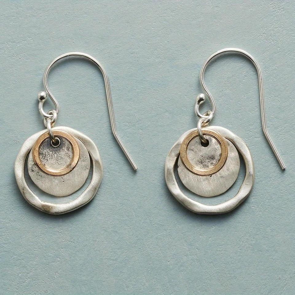 A Pair of Vintage Handmade Geometric Silvery Plated Pendant Earrings Women's  Concise Party Vacation Jewelry Accessories