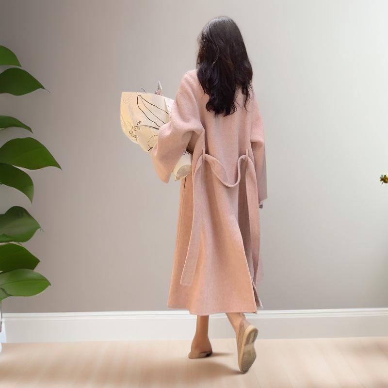 Dámský kašmírový vlněný kabát oboustranný ve stylu korejského stojáčku, jednořadé zapínání, luxusní pro podzim/zimu 2025