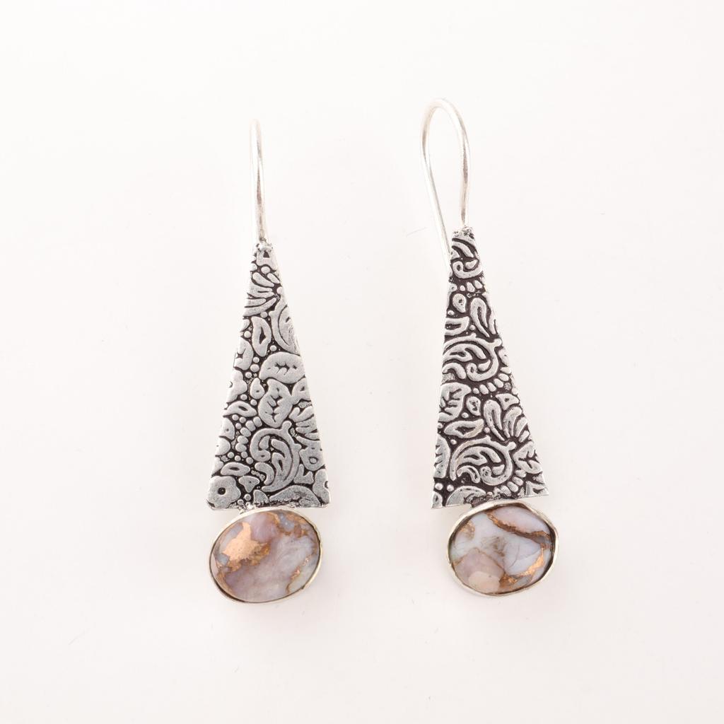 Natürlicher Rosa Opal Türkis Edelstein 925 Sterlingsilber Schmuck Ohrringe 1,9" EE-165-46