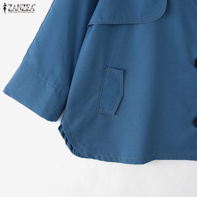 ZANZEA Women Casual Turn Down Collar Loose 3/4 Sleeve Plain Blouse