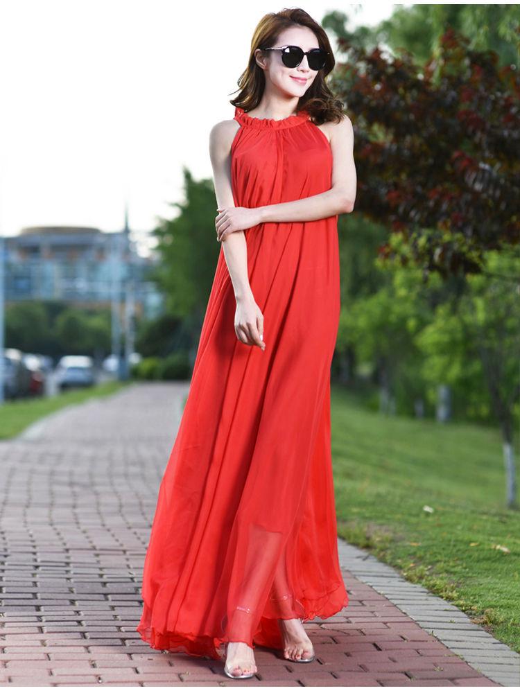 Women's Extra Long Fairy Beach Dress - Summer Chiffon, Plus Size, Spaghetti Strap