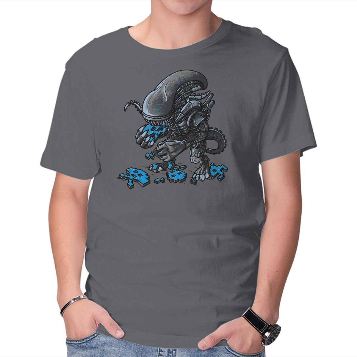 Unisex Crew Neck T-Shirt Alien Eats Alien Graphic Short Sleeve Casual Tee XXL