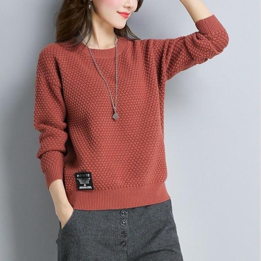 Autumn and Winter Women's Pullover Round Neck Solid Color Sweater Knitted Sweater Long Sleeved for Women
