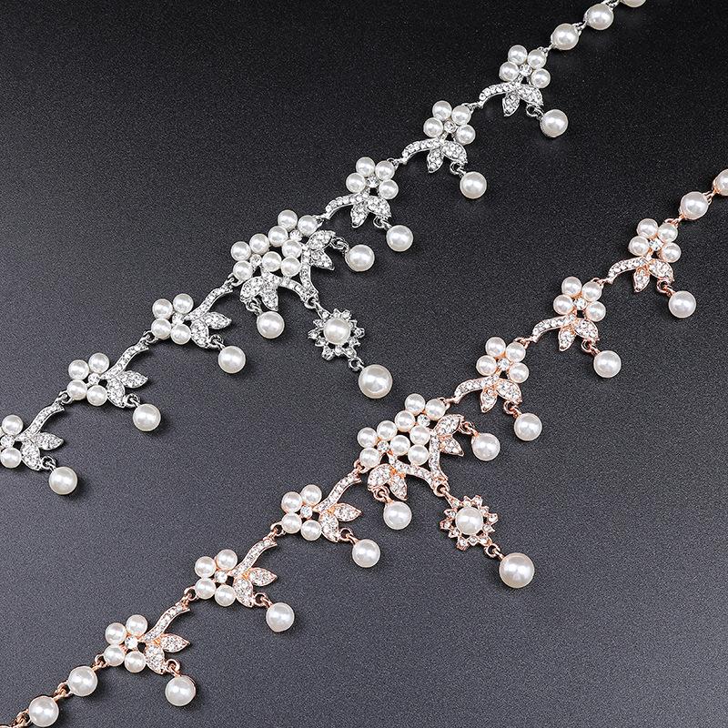 Branch Shaped Simulation Pearl Necklace Earrings Set Ethnic Retro Jewelry Bride Dress Accessories