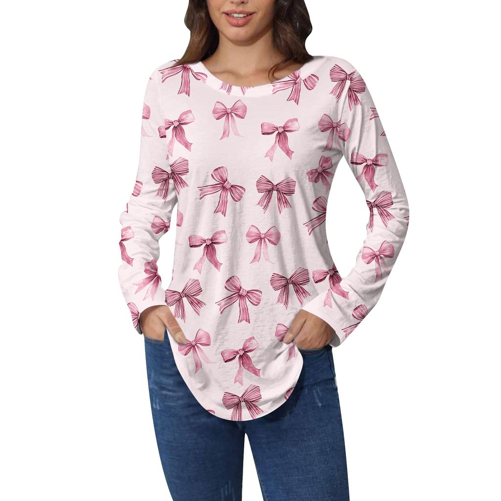 Tee Shirts For Women Fall Casual Long Sleeve Shirts Sweatshirt Vintage Graphic Printing Top Pullover Valentine's Day