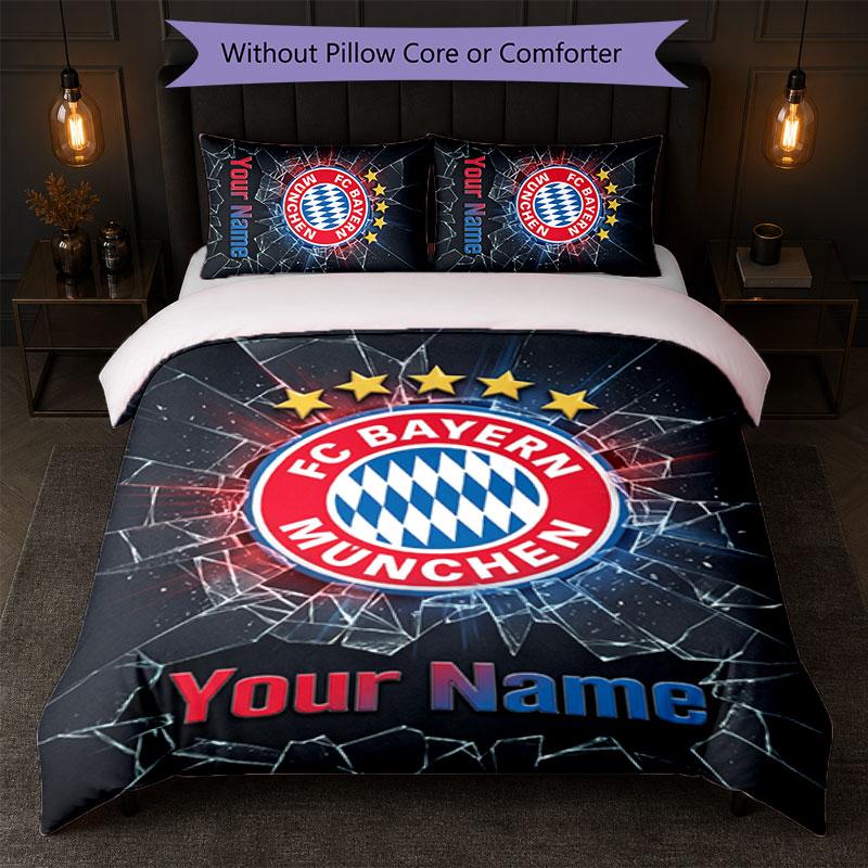 Set Biancheria da Letto Personalizzato Bayern Monaco con Nome Testo 1 Copripiumino+2 Federe Logo Calcio Regalo Personalizzato per Occasioni Speciali Decorazione Camera da Letto