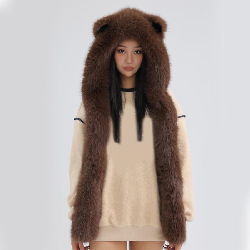 Thicken Warm Scarf Hat Lovely Foxs Ears Women Hat Outdoor Earflap Children Hat for Winter Warmth and Fashionable Look